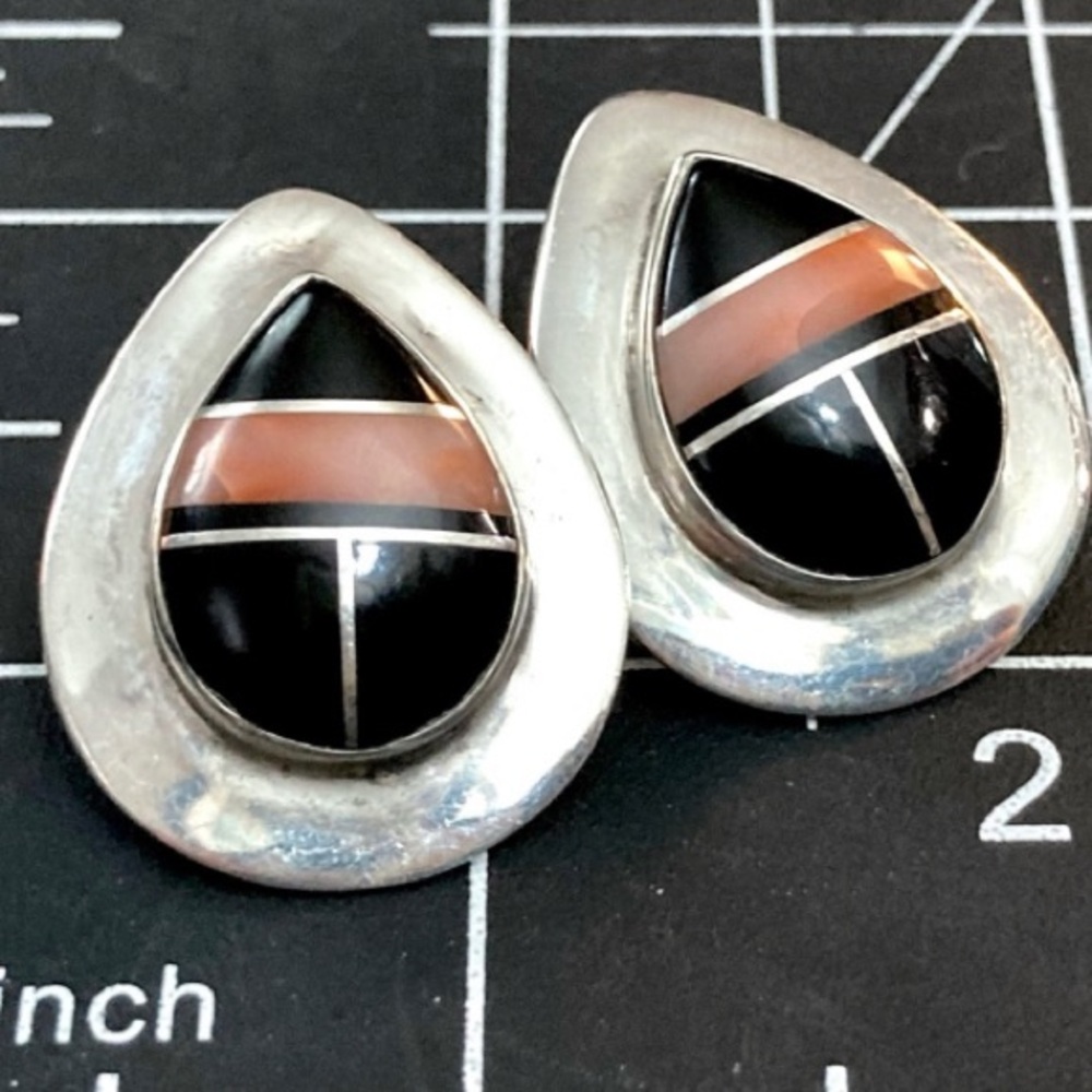 Vintage Native American  Multi Stone Inlay Earrings